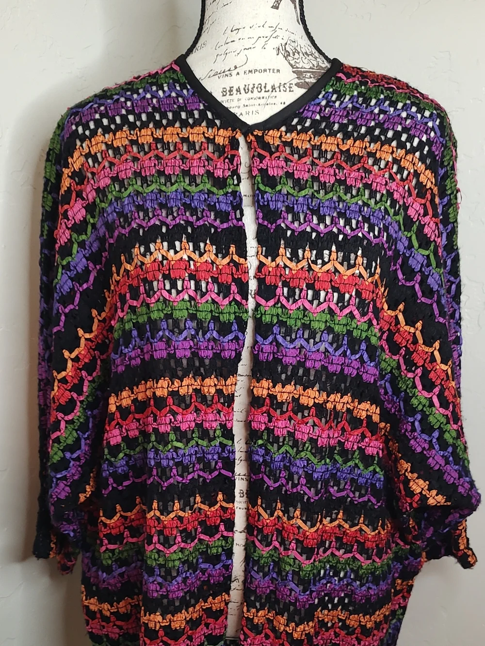 Oscar de la Renta Rare Vintage RainbowRibbon Crochet Cardigan Sweater/Duster 2X